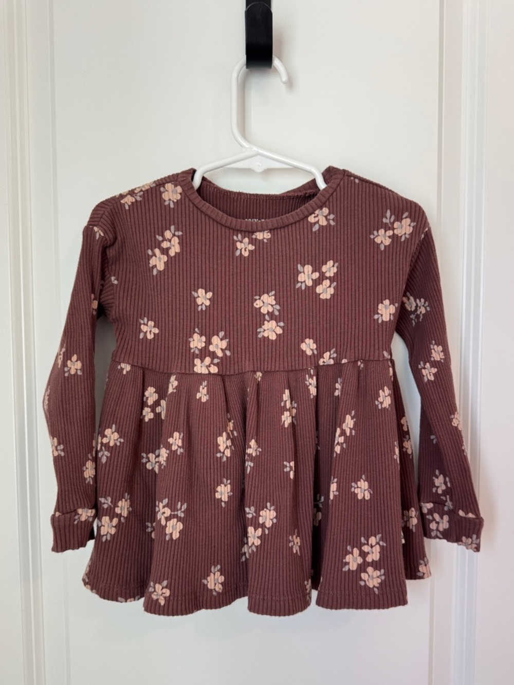 Easy Peasy Toddler Girl 3T Brown Floral Ribbed Long Sleeve Peplum Top